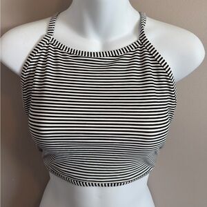 Aerie Black White Striped High Neck Bikini Top XL